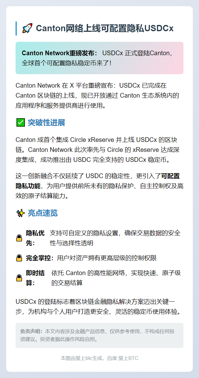 Canton网络上线可配置隐私USDCx