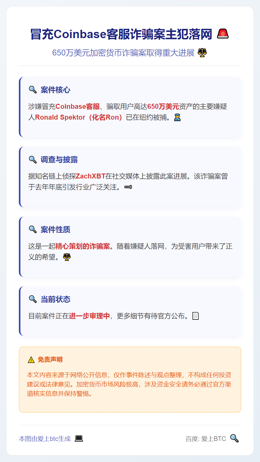 冒充Coinbase客服骗650万美元嫌犯落网