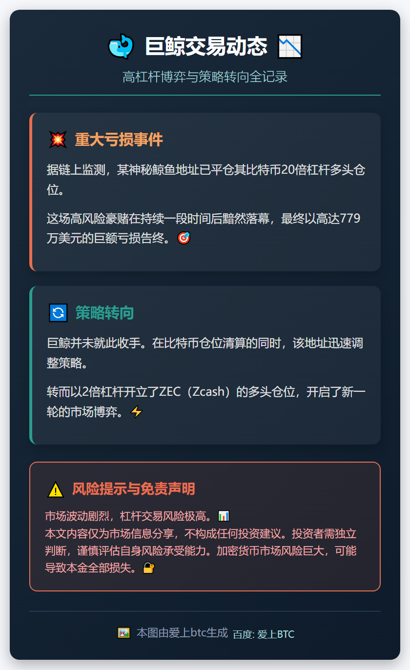 巨鲸平仓BTC多单，35天亏779万美元