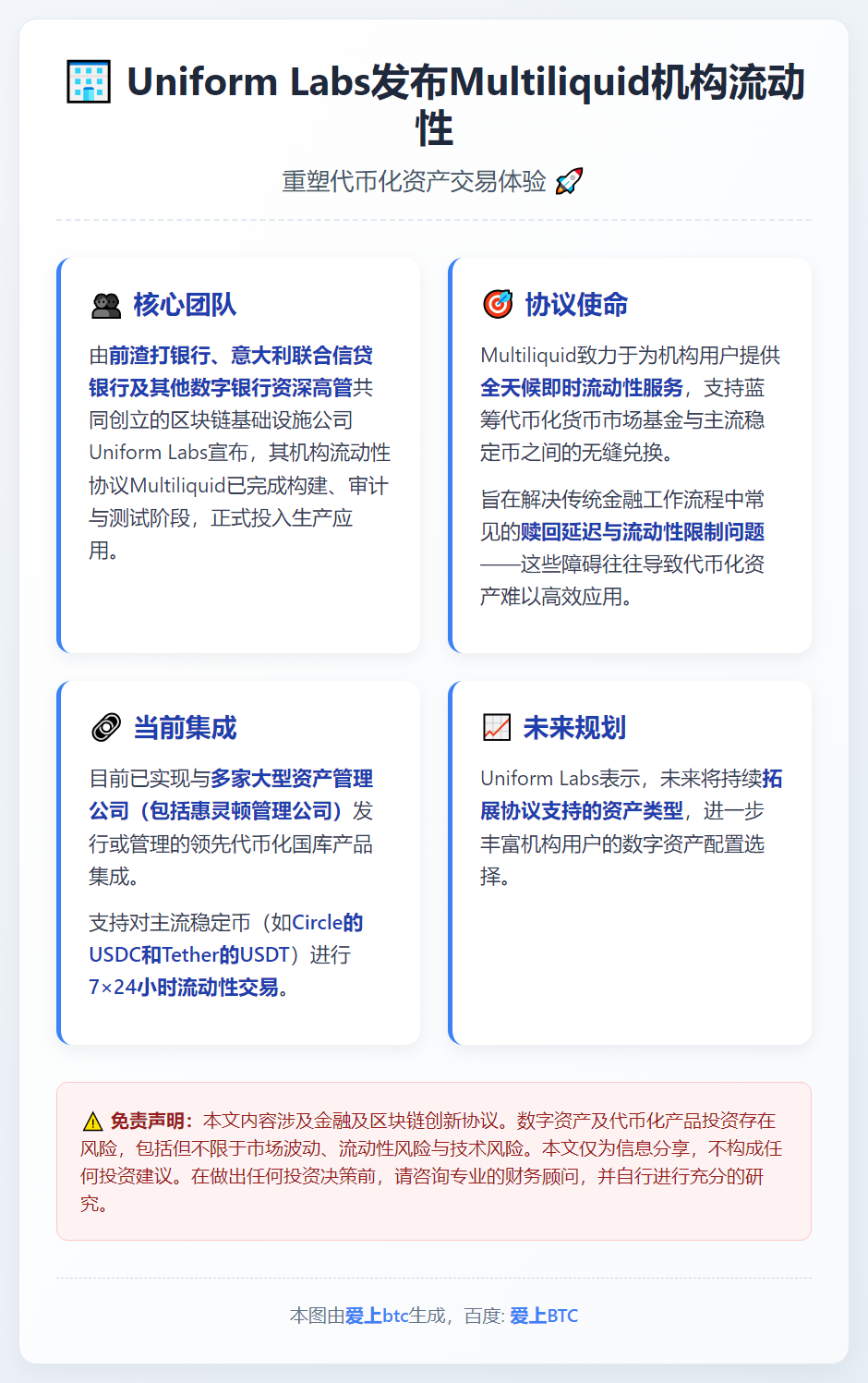 Uniform Labs发布Multiliquid机构流动性