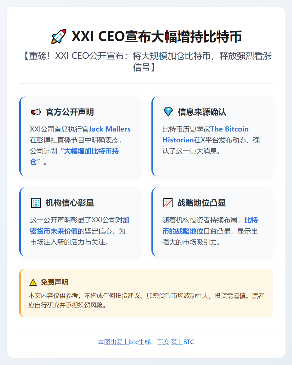 XXI CEO宣布大幅增持比特币