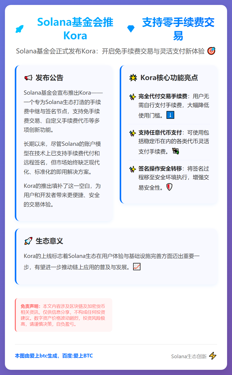 Solana基金会推Kora 支持零手续费交易