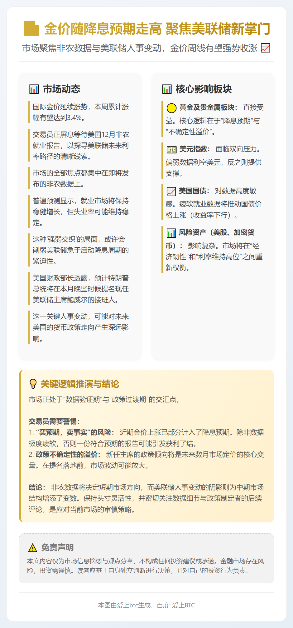 金价随降息预期走高 聚焦美联储新掌门