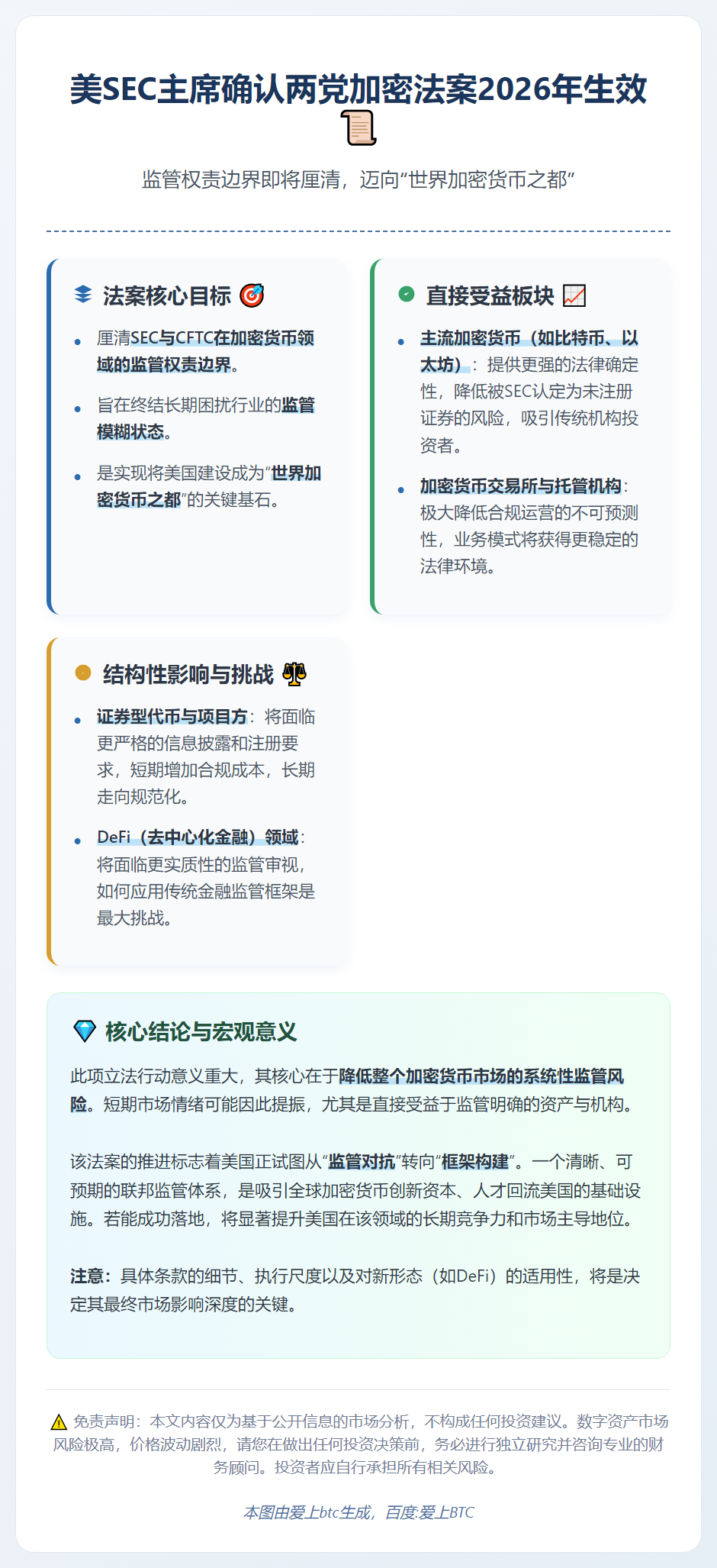 美SEC主席确认两党加密法案2026年生效