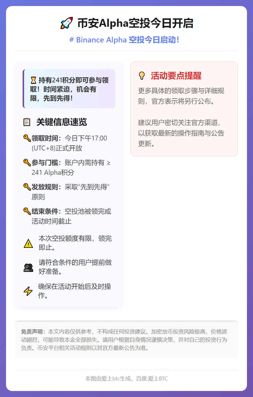 币安Alpha空投今日17时开启