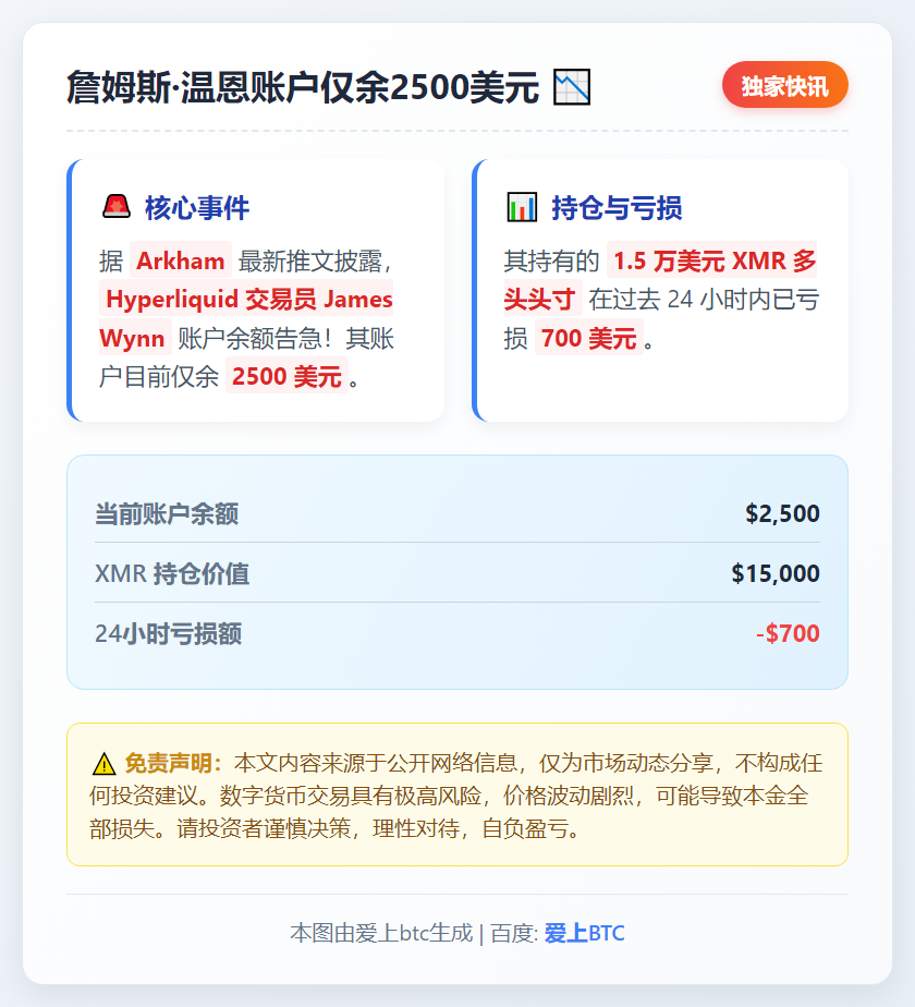 詹姆斯·温恩账户仅余2500美元