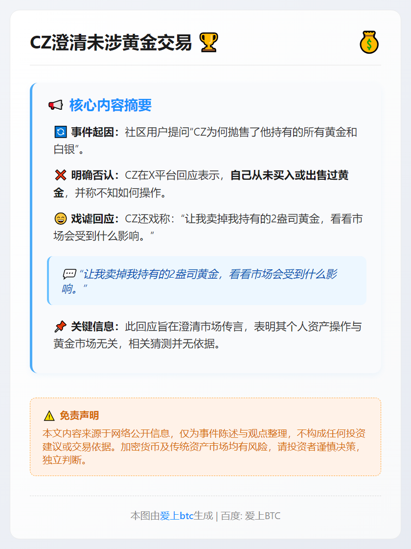 CZ澄清未涉黄金交易