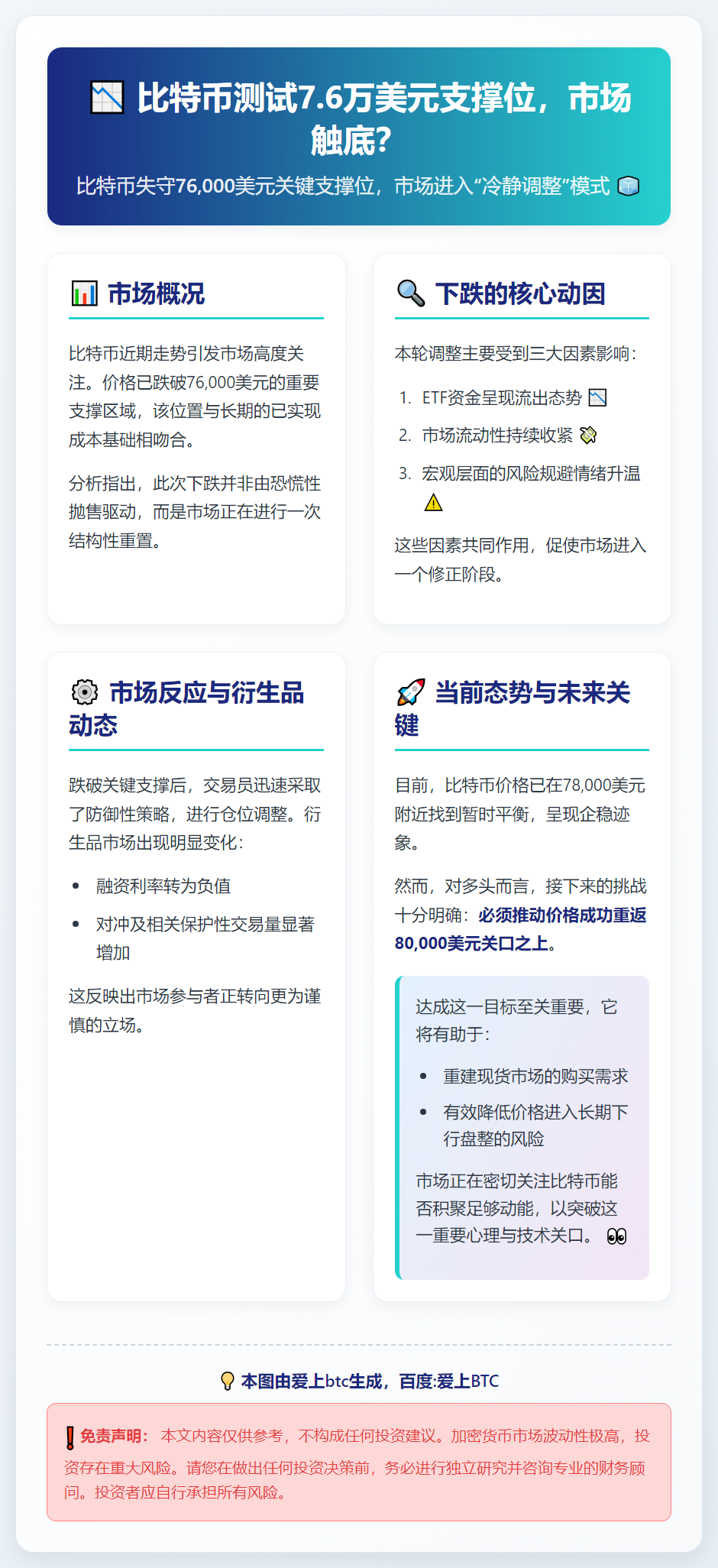 比特币测试7.6万美元支撑位，市场触底？