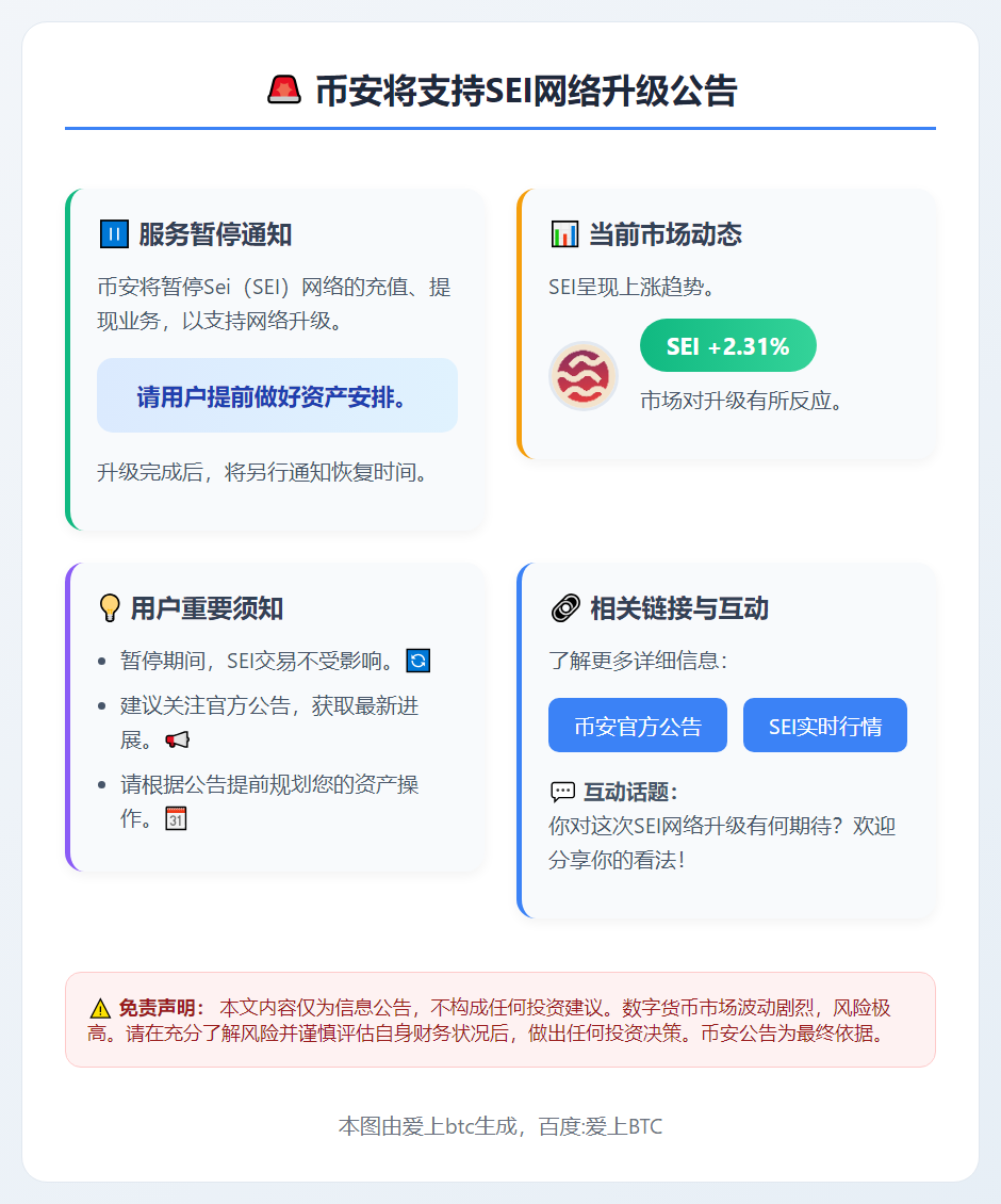 币安2月4日支持SEI升级