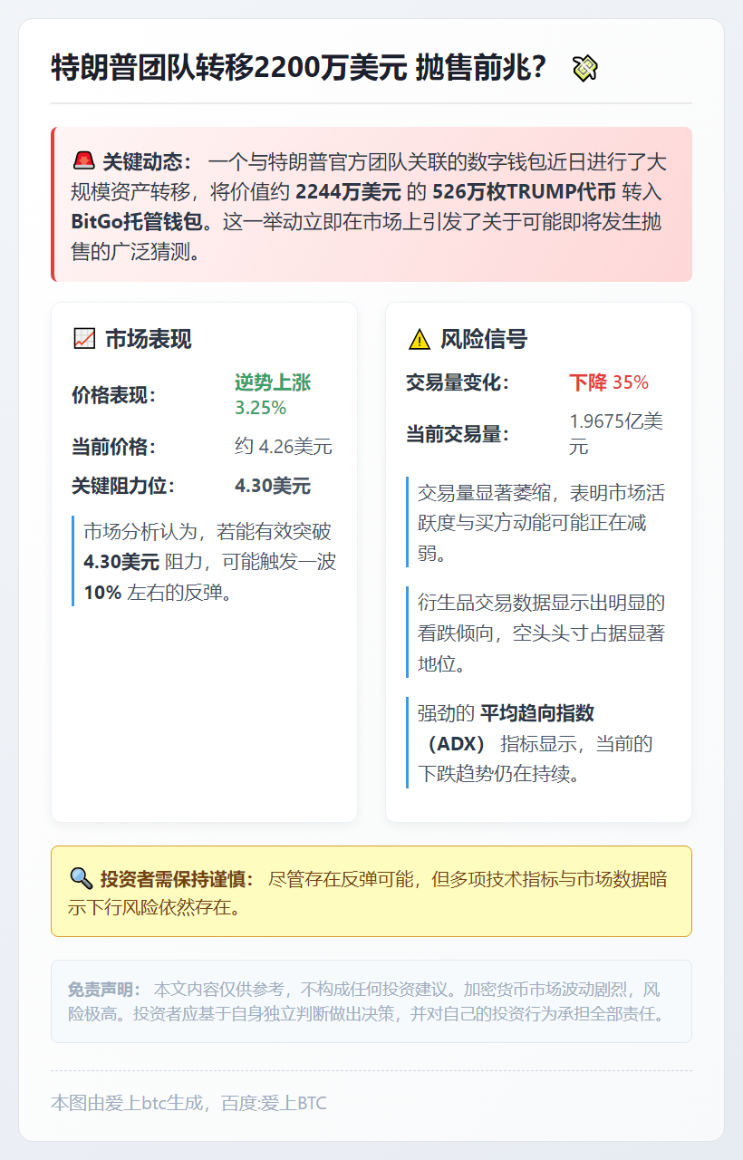 特朗普团队转移2200万美元 抛售前兆？