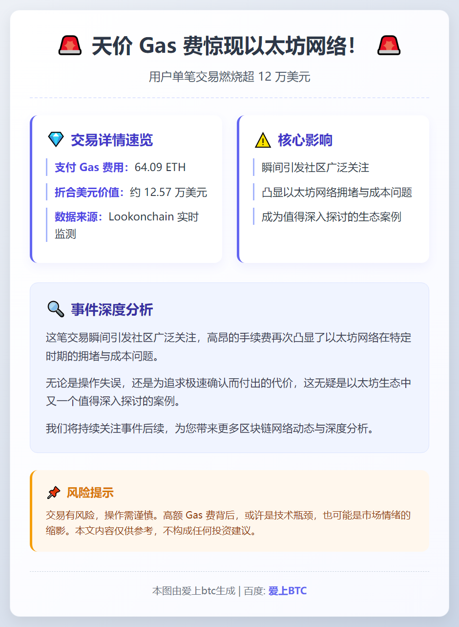天价Gas费：单笔交易12.57万美元