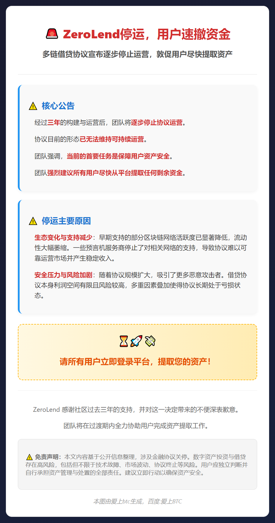 ZeroLend停运，用户速撤资金