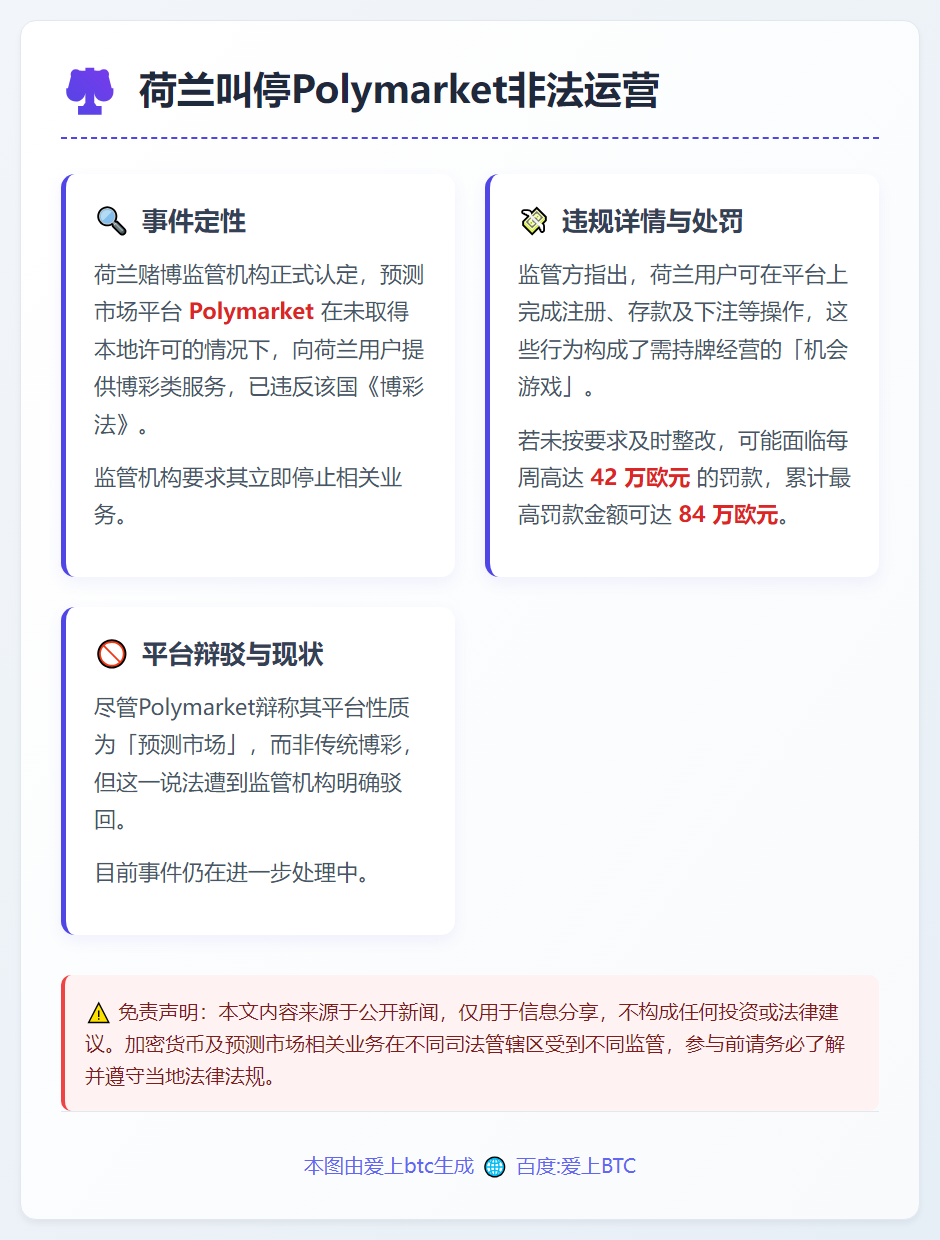 荷兰叫停Polymarket非法运营