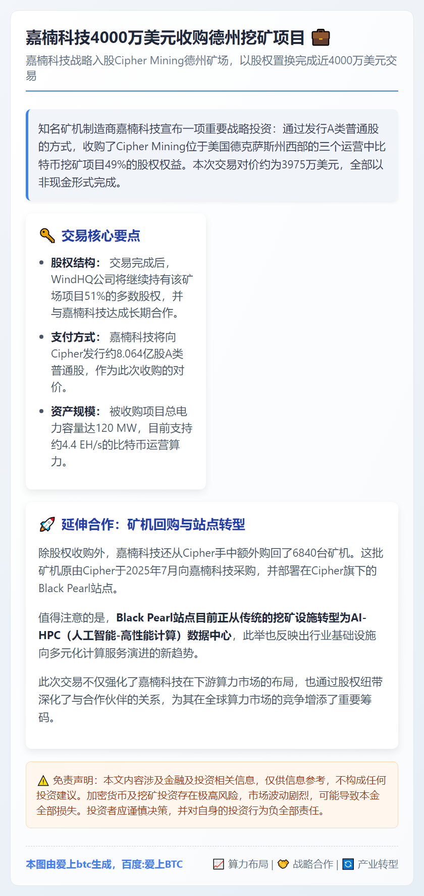 嘉楠科技4000万美元收购德州挖矿项目