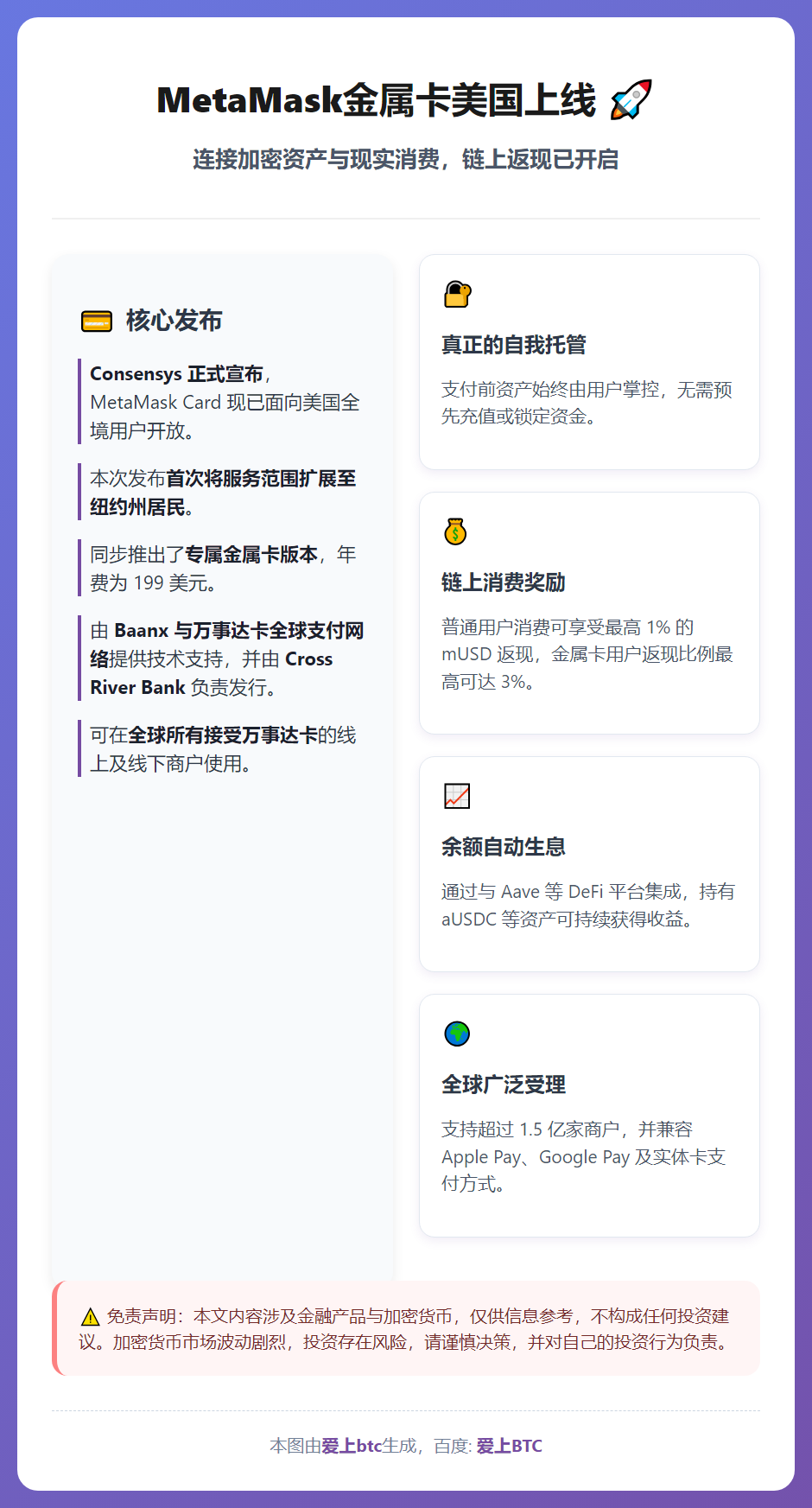 MetaMask金属卡美国上线，链上返现