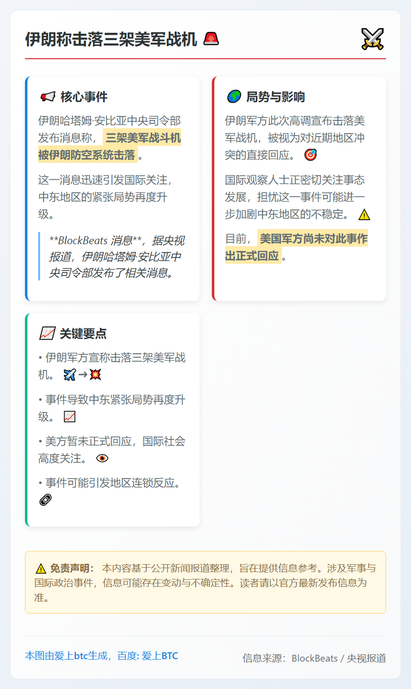 伊朗称击落三架美军战机