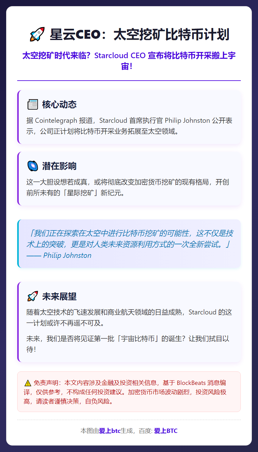 星云CEO：太空挖矿比特币计划