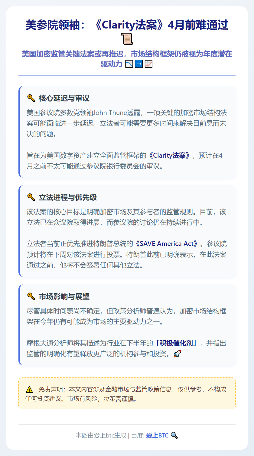 美参院领袖：《Clarity法案》4月前难通过