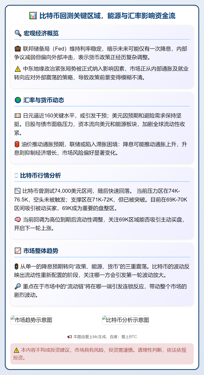 比特币回测关键区域，能源与汇率影响资金流