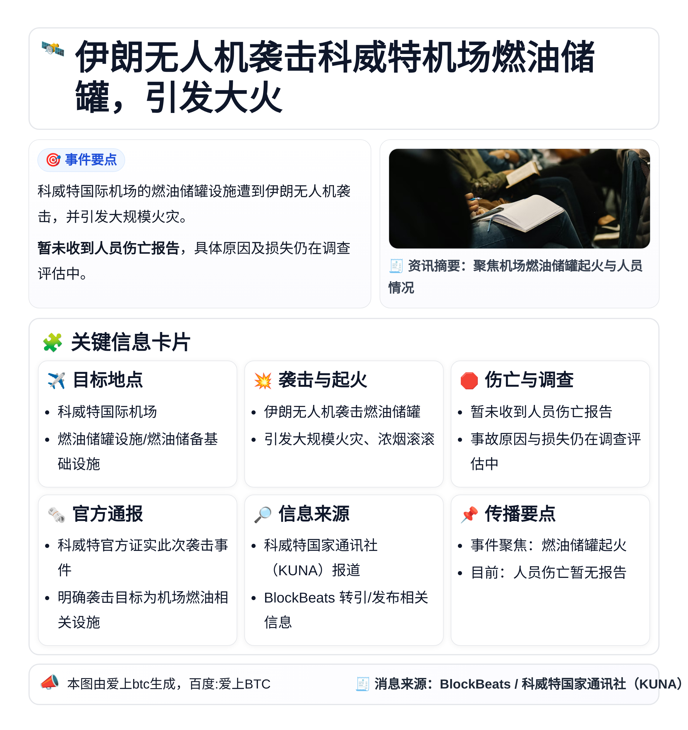 伊朗无人机袭击科威特机场油罐引发大火