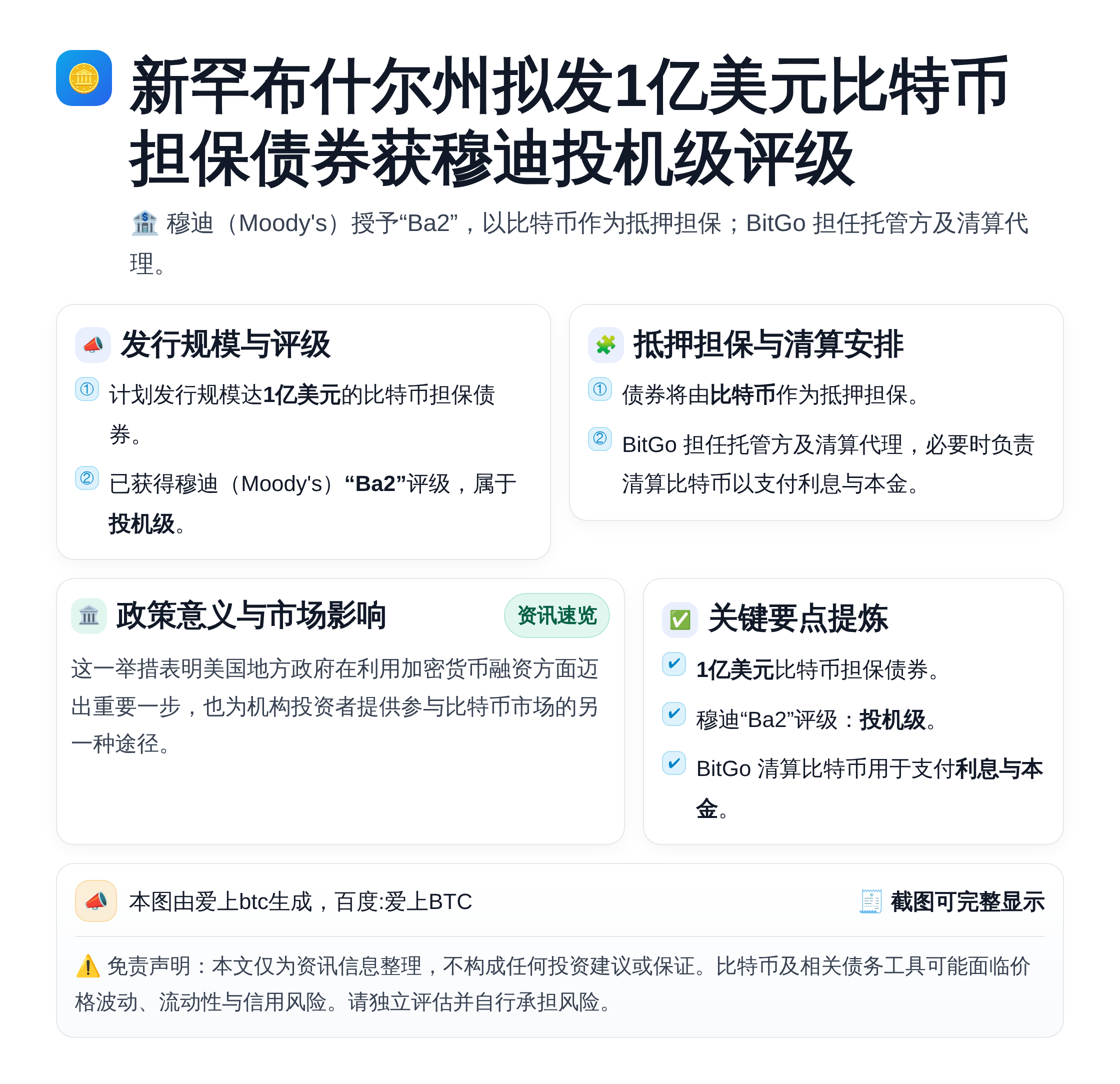 新罕布什尔州拟发1亿美元比特币担保债券获穆迪投机级评级