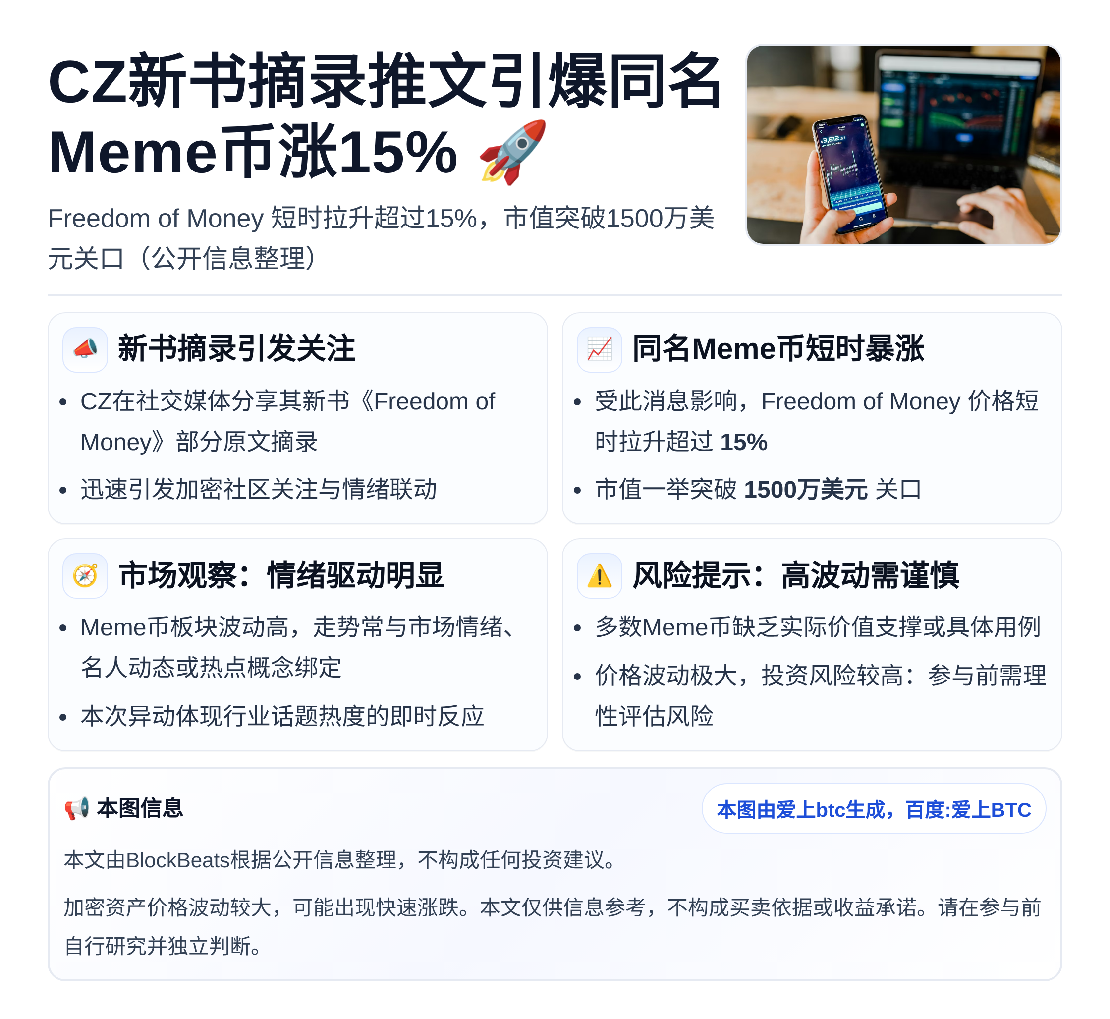 CZ新书摘录推文引爆同名Meme币涨15%