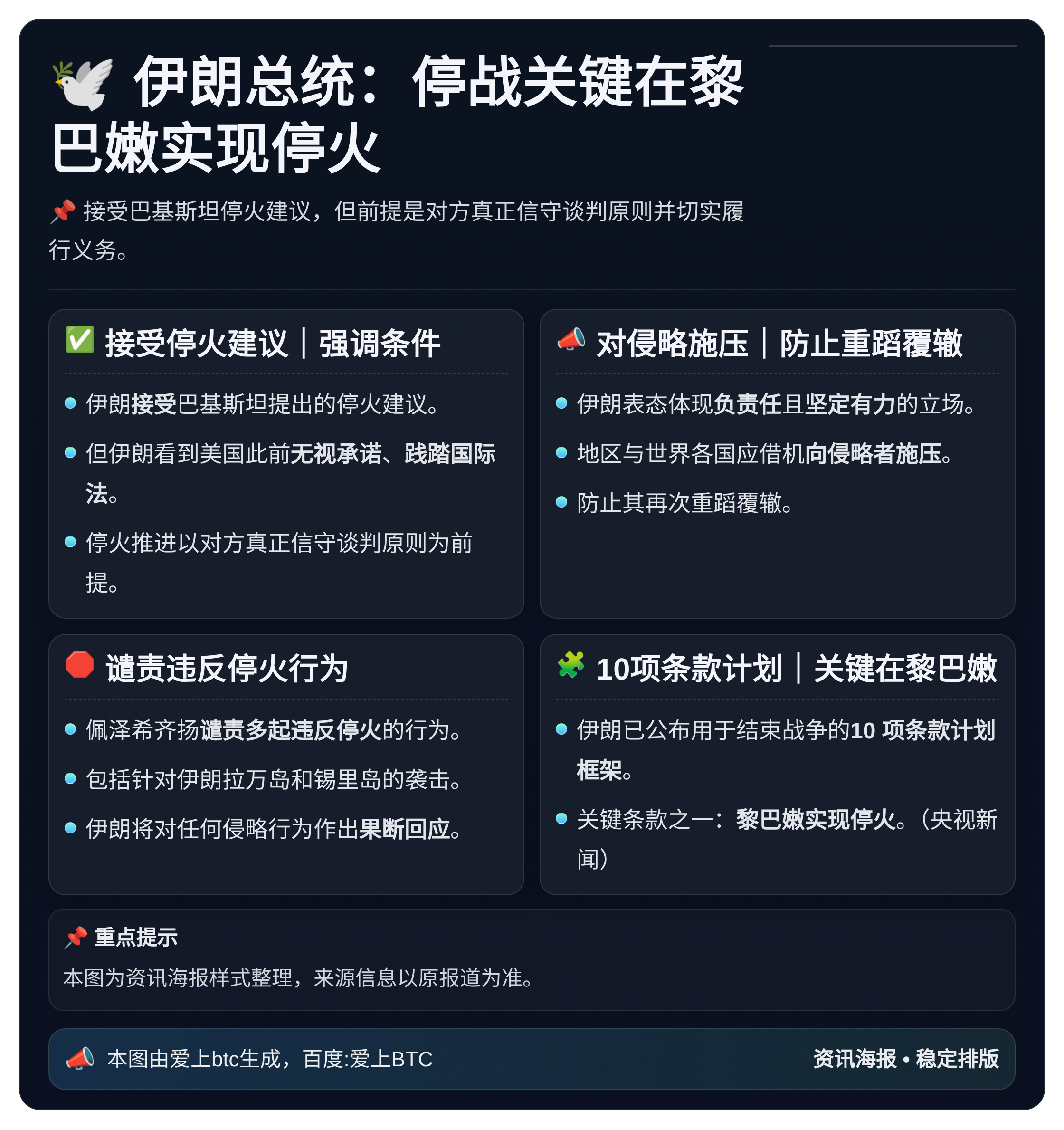 伊朗总统：停战关键在黎巴嫩实现停火