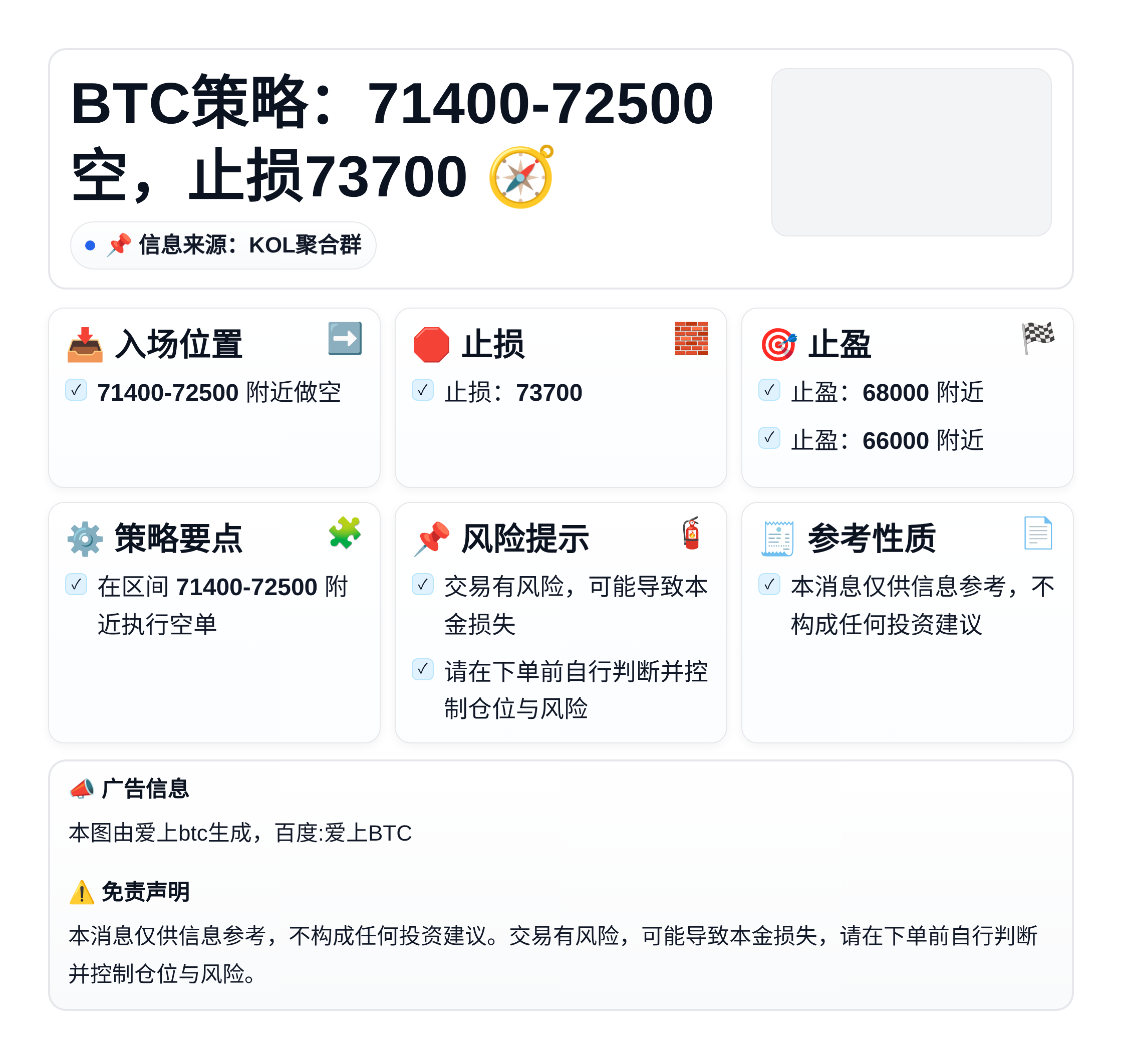 2026-04-13 05:58:20 BTC策略：71400-72500空，止损73700
