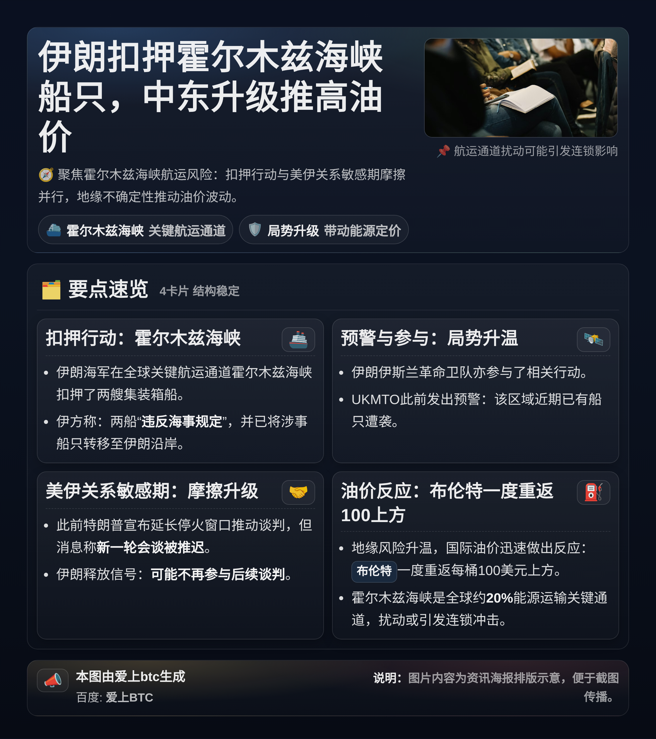 伊朗扣押霍尔木兹海峡船只，中东升级推高油价