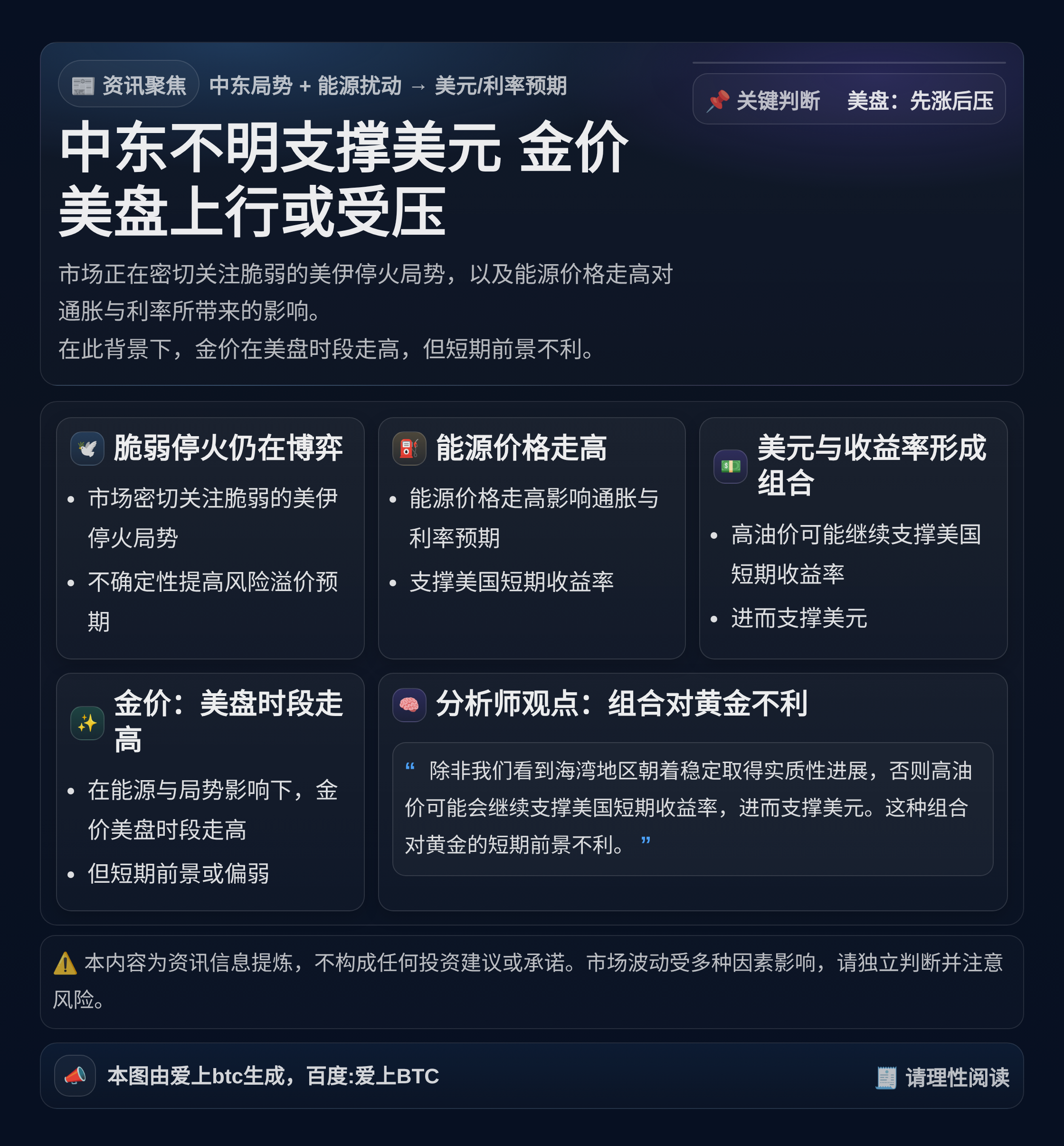 中东不明支撑美元 金价美盘上行或受压