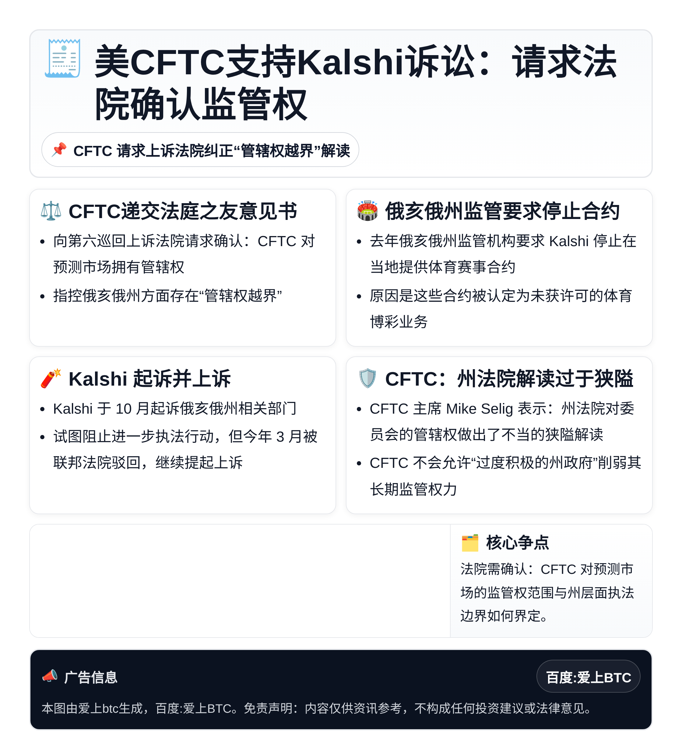 美CFTC支持Kalshi诉讼：请求法院确认监管权