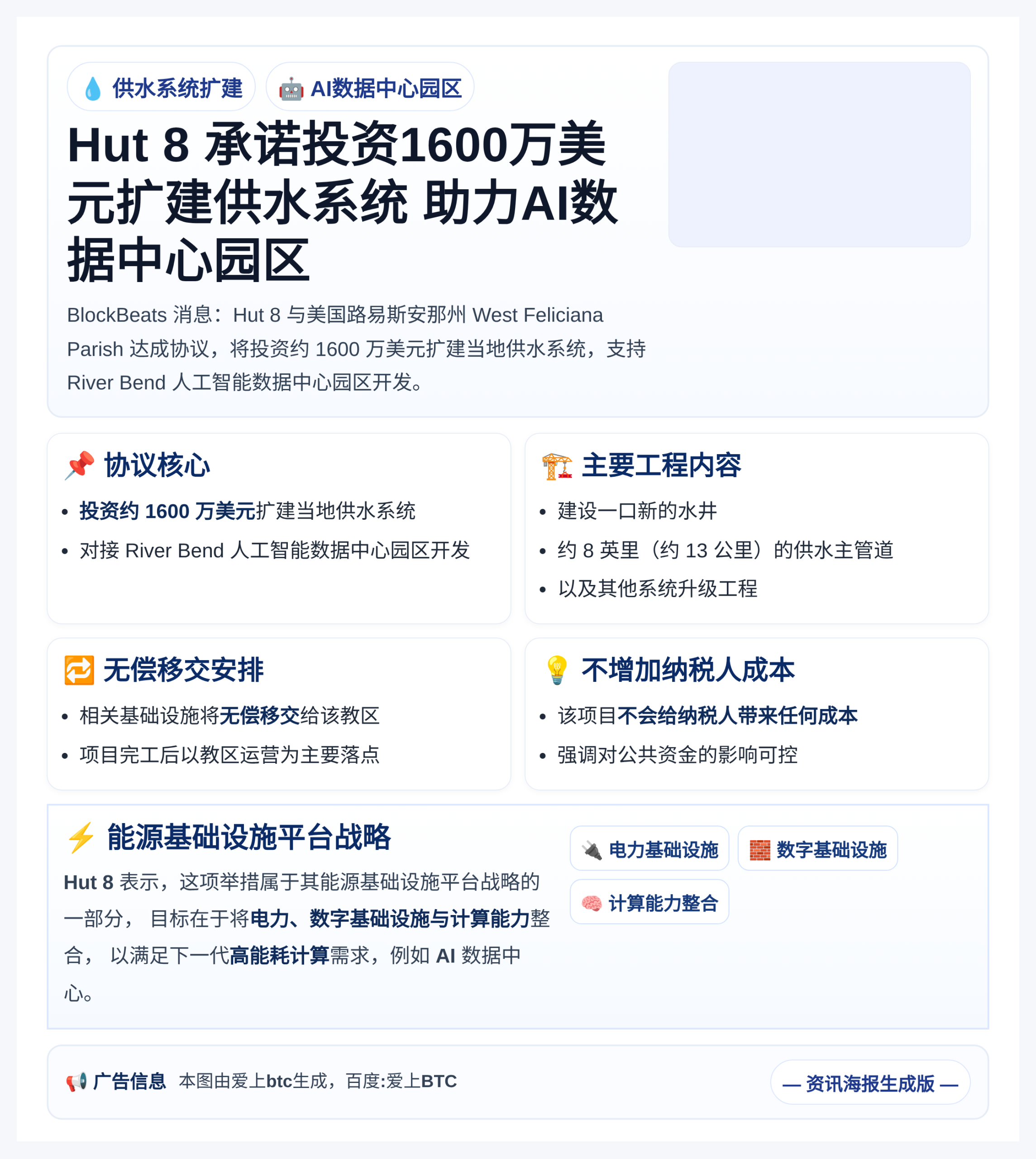 Hut 8 承诺投资1600万美元扩建供水系统助力AI数据中